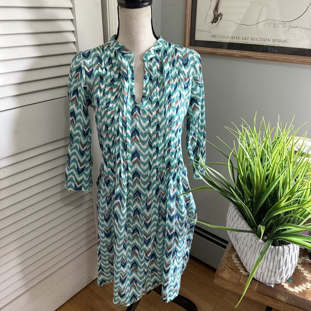 Roberta Roller Rabbit Tunic Dress Womens Small Blue Geometric Print Cotton Boho
